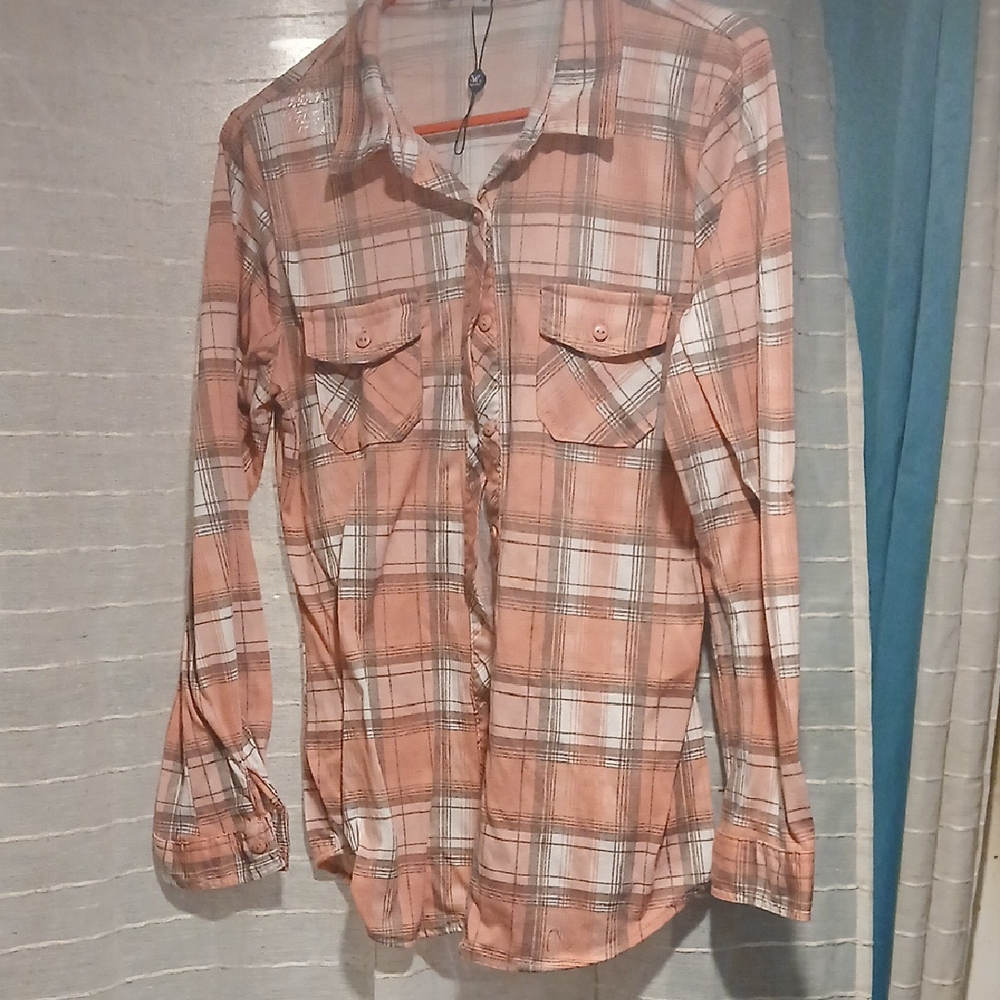 White Mark Pink Casual Button Down Shirt with Plaid Design